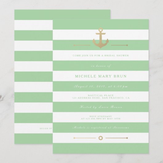 Stijlvol Mint Striped Nautical Vrijgezellenfeest n Kaart (Voorkant / Achterkant)