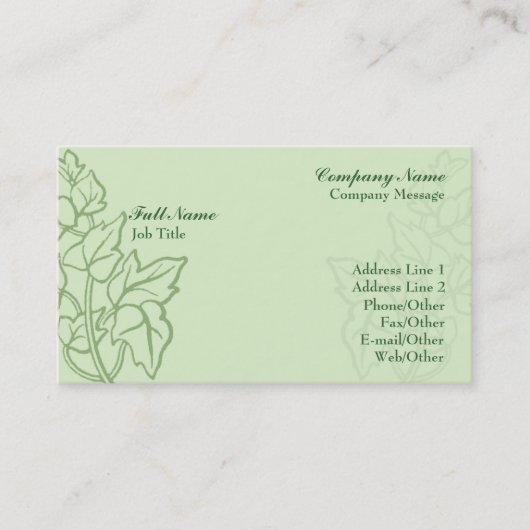 Stijlvol model voor groene Ivy Business Card Visitekaartje (Voorkant)