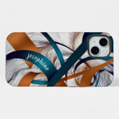 Stijlvol modern abstract blauwgroen en bronzen lin iPhone hoesje (Achterkant horizontaal)