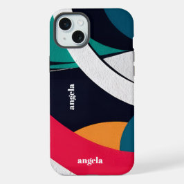 Stijlvol modern abstract geometrisch blauwgroen, b iPhone 15 plus case