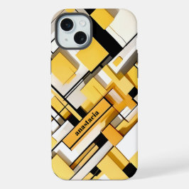 Stijlvol modern abstract geometrisch geel en zwart iPhone 15 plus case
