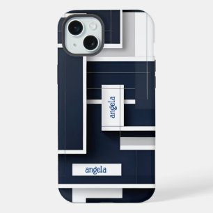 Stijlvol modern abstract geometrisch marineblauw iPhone 15 plus case