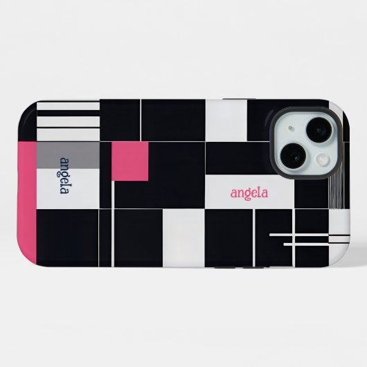 Stijlvol modern abstract geometrisch roze zwart iPhone hoesje (Achterkant horizontaal)