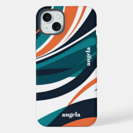 Stijlvol modern abstract sinaasappel blauwgroen zw iPhone 15 plus case