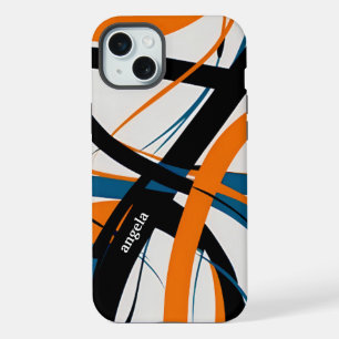 Stijlvol modern abstract sinaasappel zwart iPhone 15 plus case