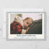 Stijlvol modern blauw grijs linnenfotograaf Birth Aankondiging (Voorkant)
