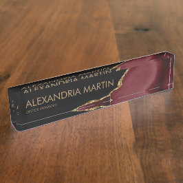 Stijlvol modern Burgundy Black Gold Glitter Kantoo Naambordje