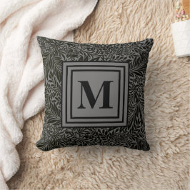 Stijlvol modern donkergrijs monogram en patroon kussen