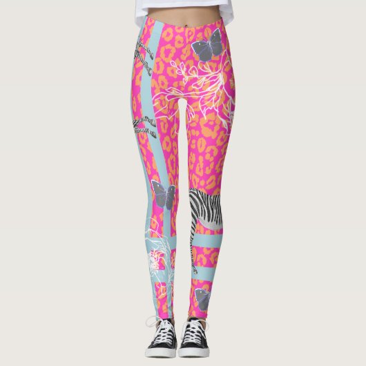 Stijlvol, modern, eclectisch, lichtroze Oranje bla Leggings (Voorkant)
