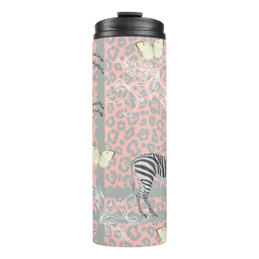Stijlvol modern eclectisch pasta roze grijs thermosbeker (Voorkant)