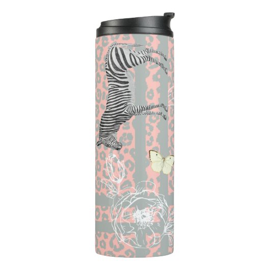 Stijlvol modern eclectisch pasta roze grijs thermosbeker (Gedraaid links)