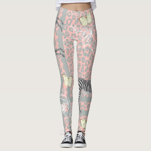 Stijlvol modern eclectisch pastolroze grijs leggings (Voorkant)