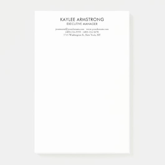 Stijlvol Modern Eenvoudig Wit Professioneel Post-it® Notes (Voorkant)