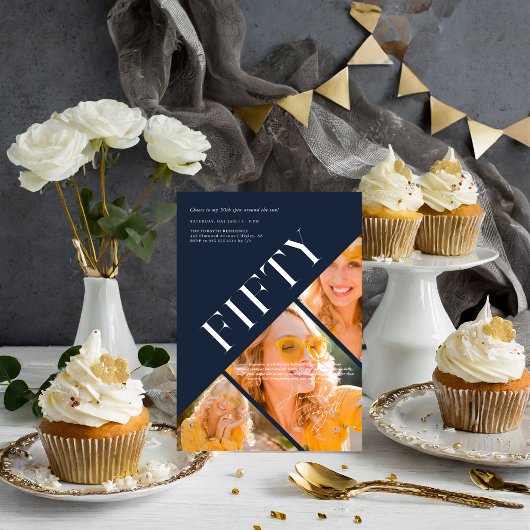 Stijlvol Modern Fifty | 50e verjaardag 3 foto Kaart