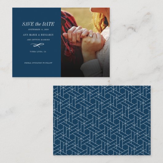 Stijlvol modern fotohuwelijk sparen de datum notitiekaartje (Voorkant / Achterkant)
