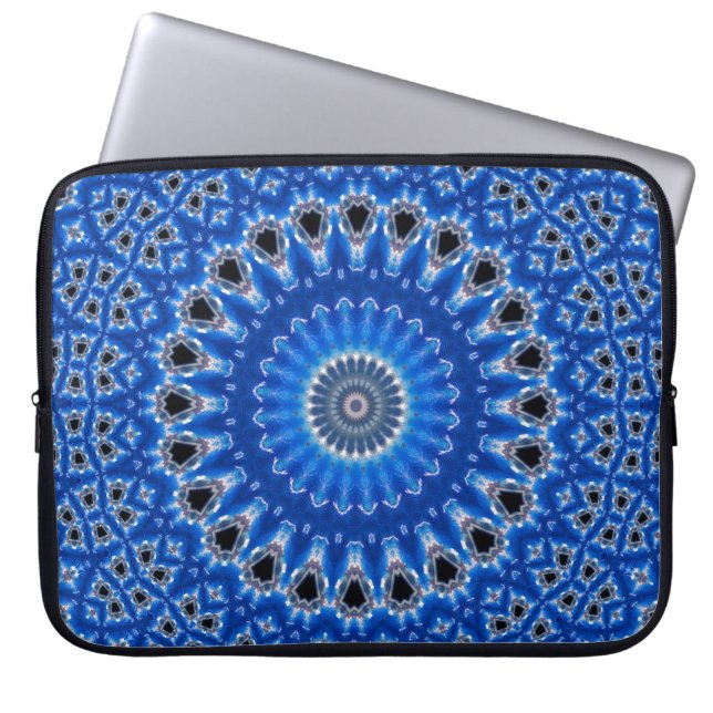 Stijlvol modern geometrisch patroon Blauw grijs Laptop Sleeve (Voorkant)