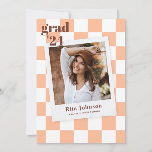 Stijlvol modern geruite foto Afstuderen Aankondiging (Voorkant)