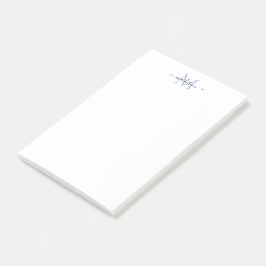 Stijlvol Modern Girly Script Monogram Dusty Blue Post-it® Notes (Schuin)