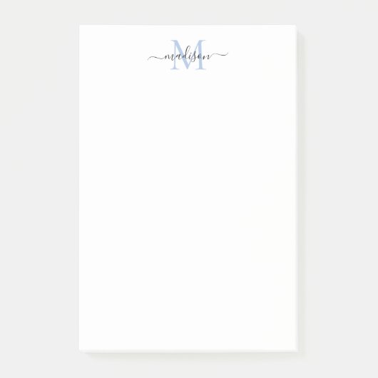 Stijlvol Modern Girly Script Monogram Dusty Blue Post-it® Notes (Voorkant)