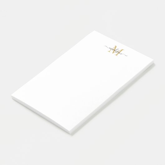 Stijlvol Modern Girly Script Monogram Zwart Goud Post-it® Notes (Schuin)