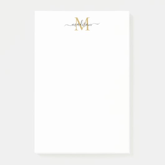 Stijlvol Modern Girly Script Monogram Zwart Goud Post-it® Notes (Voorkant)