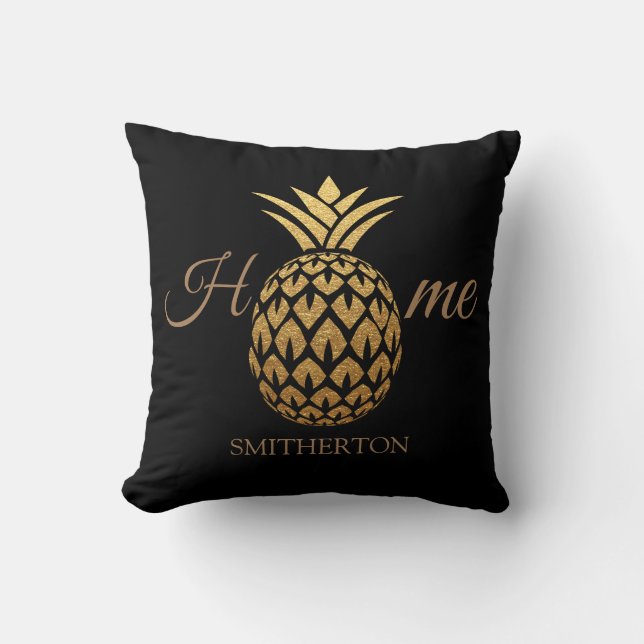 Stijlvol modern Gold Pineapple Black Home Kussen (Voorkant)