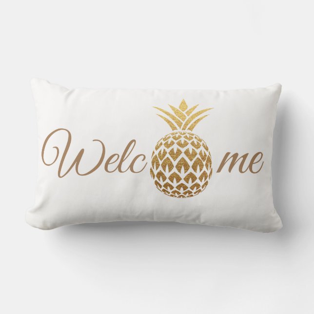 Stijlvol, modern Gold Pineapple White Welkom Kussen (Voorkant)