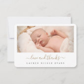 Stijlvol, modern Gold Script Photo-Baby shower Bedankkaart (Voorkant)