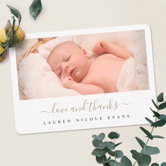 Stijlvol, modern Gold Script Photo-Baby shower Bedankkaart