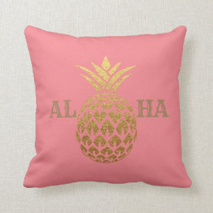 Stijlvol modern gouden ananas koraalroze aloha kussen