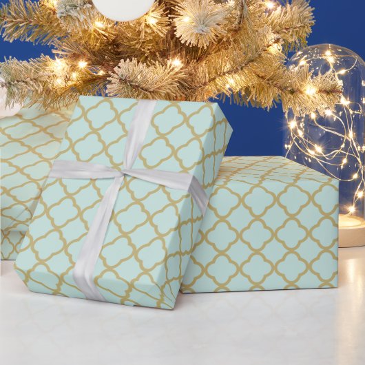 Stijlvol Modern Gouden Quatrefoil Patroon Bruiloft Cadeaupapier (Feestdagen)