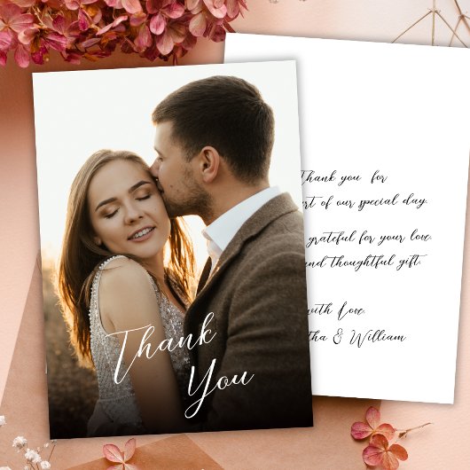 Stijlvol Modern Hand Lettered Script Foto Bruiloft Bedankkaart