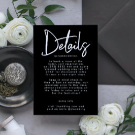 Stijlvol, modern, hoogwaardig zwart huwelijk informatiekaartje