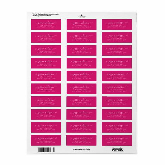 Stijlvol modern kalligrafiekscript Hot Magenta Roz Etiket (Full Sheet)