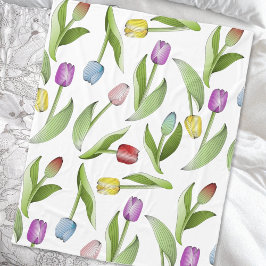 Stijlvol modern kleurrijk tulp bloemmotief fleece deken