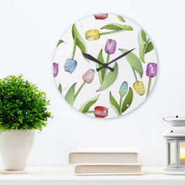 Stijlvol modern kleurrijk tulp bloempatroon grote klok