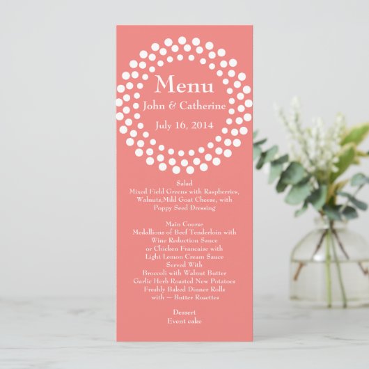 Stijlvol modern koraalkleurentabelmenu menu (Staand voorkant)