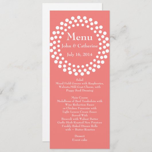 Stijlvol modern koraalkleurentabelmenu menu (Voorkant / Achterkant)