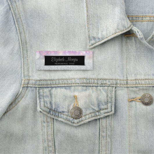 Stijlvol modern, Lijst, zilver Glitter Bokeh Naamplaatje (In situ)