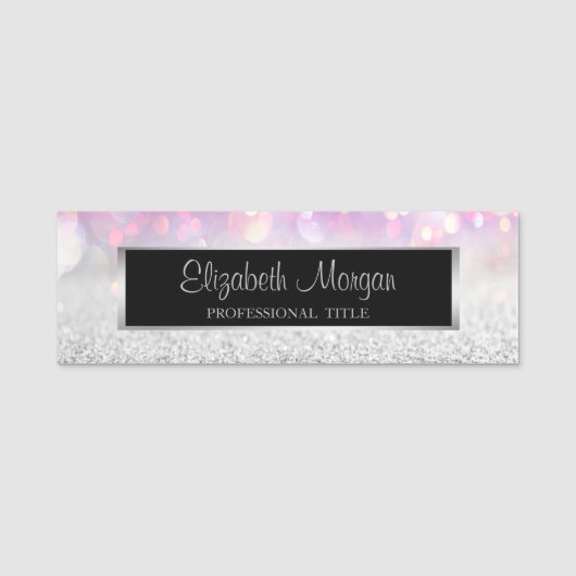 Stijlvol modern, Lijst, zilver Glitter Bokeh Naamplaatje (Voorkant)