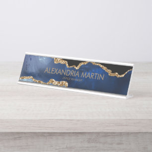Stijlvol modern marineblauw goud glinsterend kanto bureau naambordje