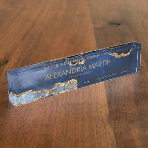 Stijlvol modern marineblauw goud glinsterend kanto naambordje