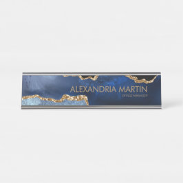 Stijlvol modern marineblauw goud glinsterend marme bureau naambordje