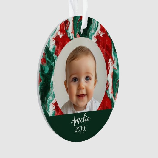 Stijlvol Modern Marmer _ Eerste Kerst Ornament (voorkant)