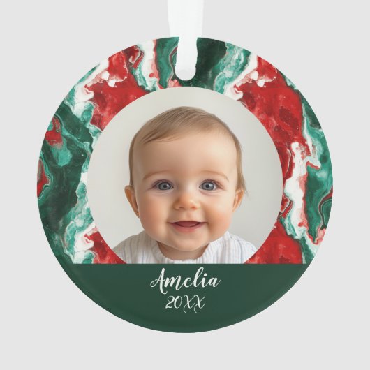 Stijlvol Modern Marmer _ Eerste Kerst Ornament (achterkant)