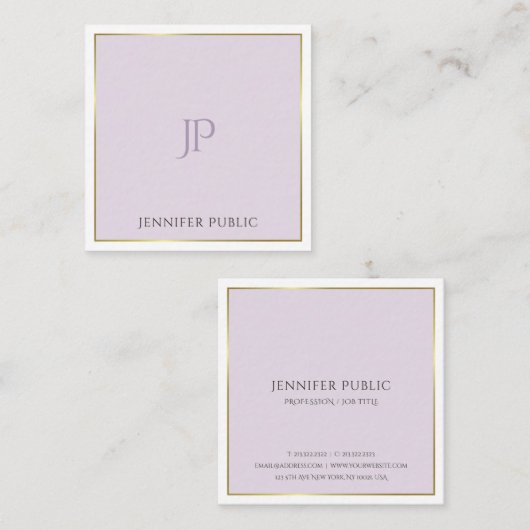 Stijlvol modern monogram Gold Paarse Trendy Plain Vierkante Visitekaartje (Voorkant / Achterkant)