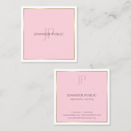 Stijlvol modern monogram Gold Pink Trendy Plain Vierkante Visitekaartje (Voorkant / Achterkant)