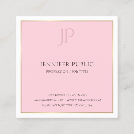 Stijlvol modern monogram Gold Pink Trendy Plain Vierkante Visitekaartje (Achterkant)