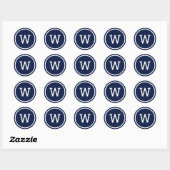 Stijlvol Modern Monogram Navy Blauwe Ronde Sticker (Vel)