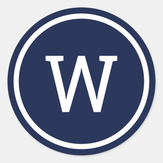 Stijlvol Modern Monogram Navy Blauwe Ronde Sticker (Voorkant)
